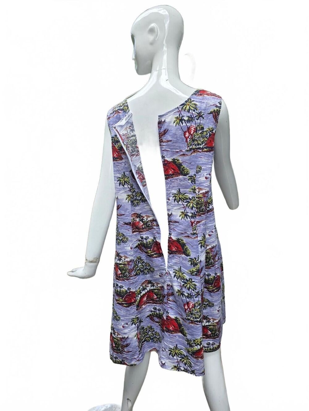 eShakti Cotton Island Print Empire Waist Cutout Neckline Dress Pockets  XXL - Picture 10 of 15